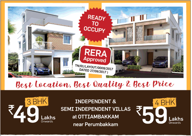 Ready to occupy apartment in Tellus Avenue in Ottiyambakam, Chennai